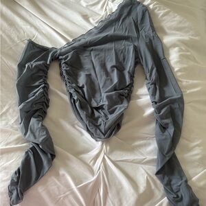 Chic Asymmetrical Long Sleeve Top in Gray